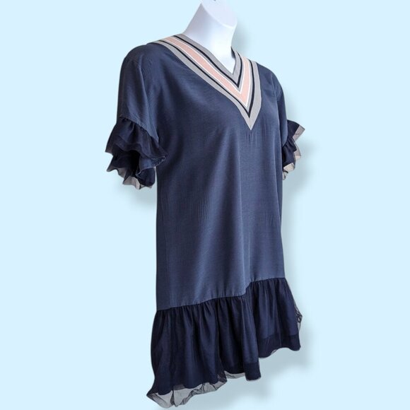 Yamei Blue Tulle Shift Dress - Picture 3 of 6